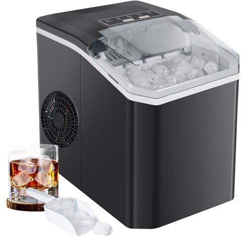 Maquina de Hielo, Capacidad de Producción Diaria de 12 kg, 9 Cubitos Listos en 6 Minutos, Máquina de Hacer Hielo con Pala y Cesta, Portátil Para Casa el Fiesta/Cocina/Bar