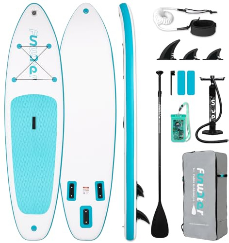 FunWater 10'6'' Inflatable Stand Up Paddle Board — Adult Paddleboards with Paddle, Backpack, 3 Fins, Pump, and Leash Suitable for Beginners