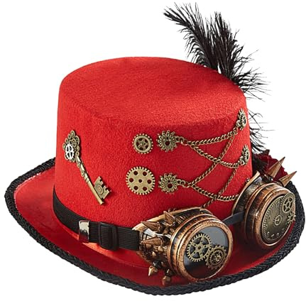Chapeau haut-de-forme Steampunk en feutre, accessoire de costume, casquette rétro avec lunettes vintage, style gentleman classique et sangle ajustable | Chapeau Steampunk pour hommes et femmes adultes