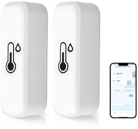 Hemtemperatur- och fuktighetssensor, Bluetooth smart hygrometer, wifi-termometer, kompatibel med Alexa Google Home, realtidsövervakning från app och registrering, 2 st