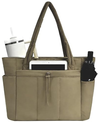 Gobesty Tote Bags for Women, Large Capacity Work Bag with Pockets, Waterproof Tote Bag with Zip, Laptop Bags for Women with Compartments for Work School Travel (Brown)