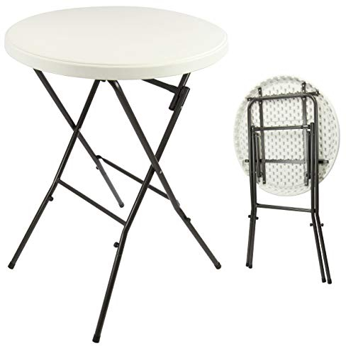 SONLEX Bistrotisch Bartisch rund Ø 80 cm Weiß 110 cm Metallgestell klappbar abwaschbar Stehtisch Partytisch