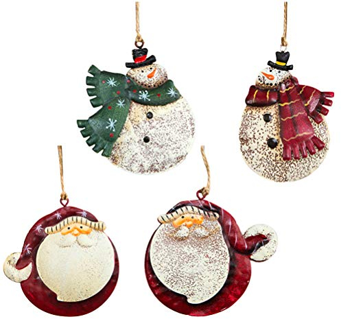 BESTOYARD Weihnachtsbaum Anhänger Vintage Eisen Mollige Schneemann Weihnachtsmann Figuren Weihnachten Hängede Deko 4 Stück(Zufälliger Stil)