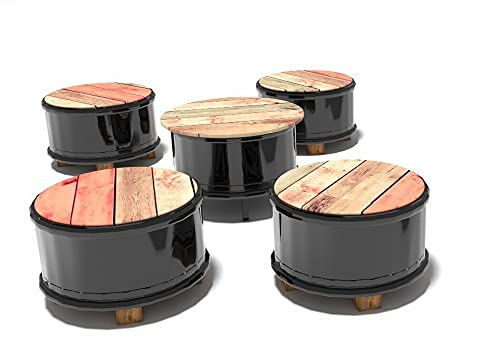 Destello S.L. Set bidón Mesa Baja y taburetes Barril Industrial con Patas, Lacado y tableros