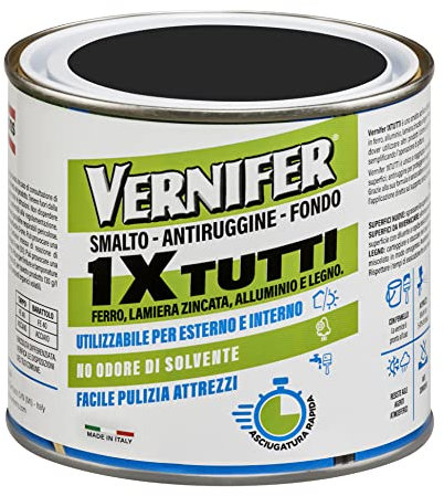 AREXONS | Vernifer 1 x Tutti, Smalto Acrilico Pronto all'uso 500 ml, Smalto Antiruggine, Senza Odore, non Necessita Fondo, Colore Nero Satinato 4604