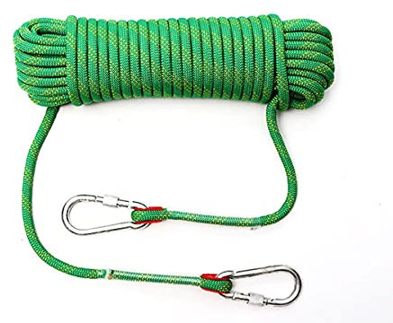 QHY Corde D’Escalade en Rappel Auxiliaire en Polyester/Nylon 10mm avec Mousqueton À Verrouillage Corde De Survie À Usages Multiples Et Ultra-résistante (Color : Green, Size : 30m*10mm)