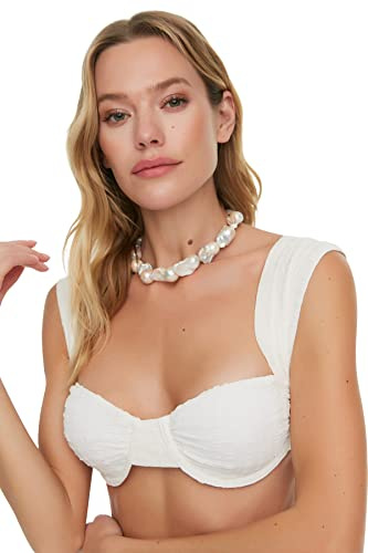 Trendyol FeMan Balconette Balcony Knit Bikini Top,Ecru,44