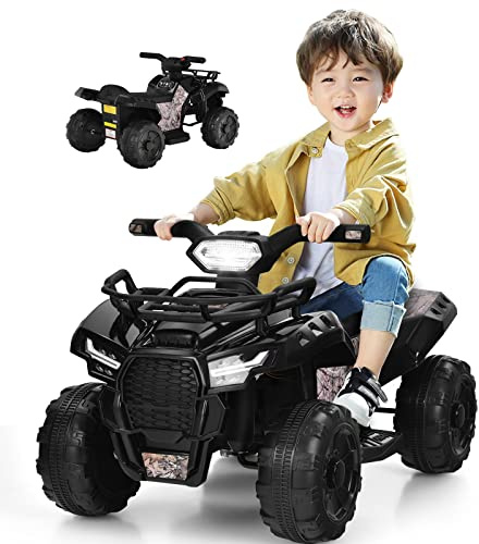 GOPLUS Quad Buggy Électrique Enfants 1,5-3 Ans 6V Voiture Electrique Enfants Tout-Terrain Effets Sonores Lumineux LED Klaxon Repose-Pieds,4 Roues Charge 20kg(Noir)