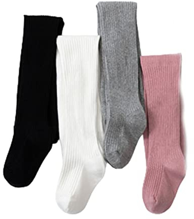 Leotardos Para Bebés Niñas 2/4 Pares, Pantimedias Para Niños Pequeños, Mallas De Costilla De Punto Suave De Alta Elasticidad, Para 0-6 Años (4 Pares-02,1-2 Anos)