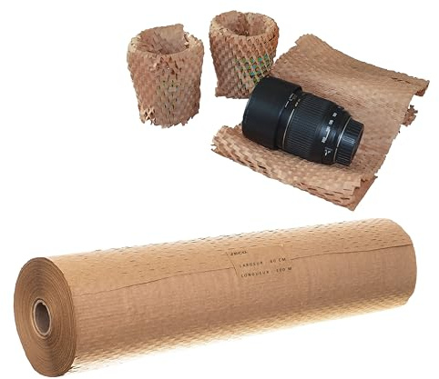 Jeco - 1 rouleau de papier kraft en nid d’abeille 60cm x 100m Emballage écologique pour protection, rembourrage, emballage cadeaux, déménagement, remplace le film bulles