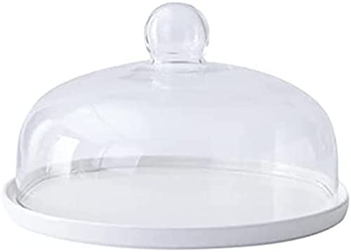 NOVSKI Cake Bell Jar with Ceramic Plate Glass Cheese Bell Cake Plate Hood Dome Pies Glass Dome Cake Stand Cake Bell Food Cover Lid for Patisserie Food Cover-21X21CM