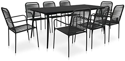 Homgoday 9-TLG. Trädgård matgrupp sittgrupp trädgårdsmöbler trädgårdsset sittgrupp matgrupp trädgårdsbord trädgårdsstol terrassmöbler bomullsrep och stål svart