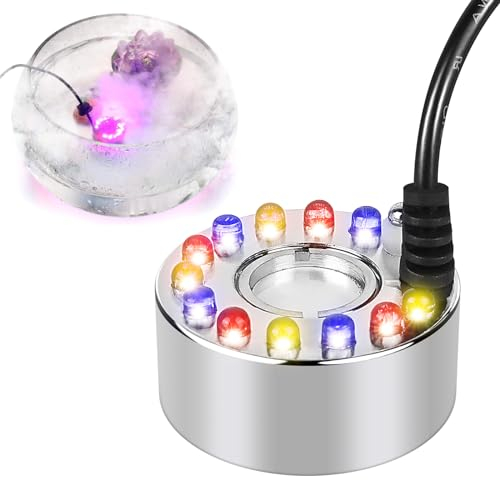 Nebulizador ultrasónico, mini generador de niebla, nebulizador ultrasónico, mini máquina de niebla, 12 LED Mister Fogger Water Fountain Pond Fog Machine 12 Led Three Color Gradient Atomizer Interior o