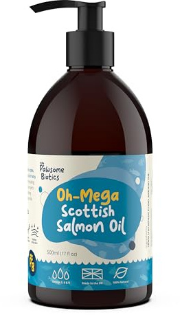 Pawsome Biotics, Oh-Mega Scottish Salmon Oil For Dogs, Cats, Horses, Ferret & Pet – 100% Pure Omega 3, 6 & 9 Fatty Acids, Fish Oil, Food Treats, Supplements for Immune Support, Joint & Brain Health