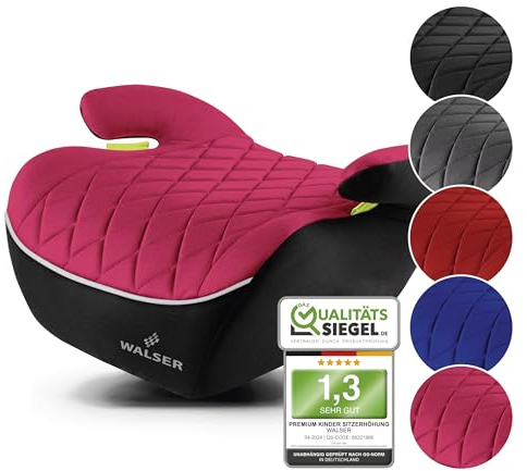 WALSER Premium Kinder Sitzerhöhung Auto Andy, Qualitätssieger Sehr Gut* Kindersitz Auto leicht waschbar, Kindersitzerhöhung Auto 125-150 cm neueste Norm ECE R 129 Sitzerhöhung Auto Kinder schwarz/pink