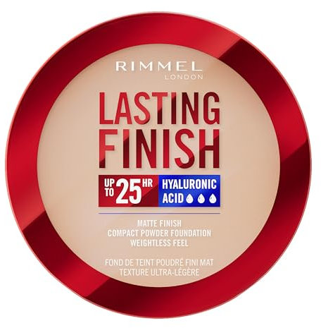 Rimmel London, Lasting Finish, 002 Pearl, Fondotinta Compatto, Finish Soft-Focus, Finish opaco, Coprenza totale, SPF20, Formula vegana, 7 g