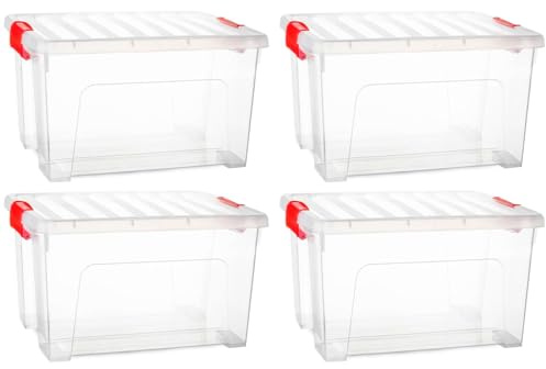 Acan Tradineur - Pack de 4 Cajas de almacenamiento KLIP K2 - Fabricado en plástico - Contenedor para almacenar Libros, ropa, mantas - 34,5 x 43,5 x 25 cm - 25 Litros