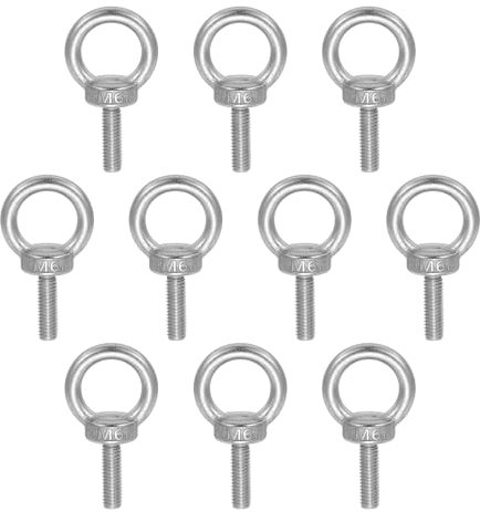 sourcing map Lifting Shoulder Eye Bolt M6 x 20 mm, 304 Stainless Steel Ring Shape Male Thread Eyebolt for Engineering Port Marine Hammocks Hanging Pack of 10