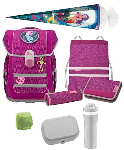 Familando Meerjungfrau Schulranzen Set für Mädchen 1. - 4. Klasse, McNeill Ergo Complete Schultasche, Ergonomisch, Leicht 1.150 Gramm, Geräumig 20 L Volumen, Nachhaltig (9-teilig mit Schultüte)