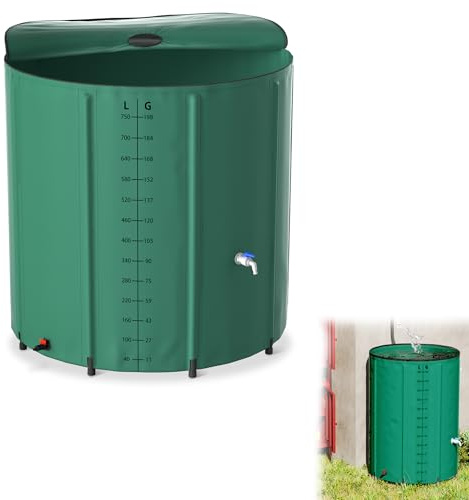 YRHome 500 liter vikbar regntunna regnvattentank UV-stabil och väderbeständig med överflödesskydd och sidoskala, kompakt för trädgård, balkong, camping antracit