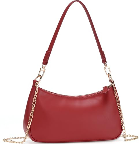 WantGor Clutch Tote Handtaschen, Umhängetasche für Frauen Crossbody Taschen Mini Hobo Bag Retro Vegan Leder Trendy Handtasche (Rot)