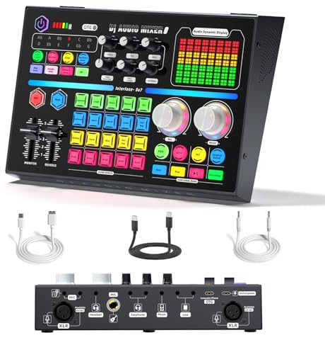 Tarjeta de sonido profesional de doble carga: ¡potencia el teléfono mientras transmite en directo! XLR de 48 V y 4 Voice FX - Mezclador Bluetooth para YouTube/TikTok, sin controlador Win/iOS/Android