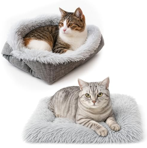 kelav 2 in 1 Cuccia per Gatti Cani Lavabile, 61 x 51cm Morbida e Soffice Materasso per Animali, Lavabile Pieghevole Cuccia di Piccola Taglia per Gatti e Cani