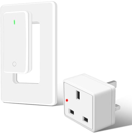 Cruxer Remote Control Plug Sockets, 13A/3120W Anti-Surge Switch Socket, 50M/160FT Wireless Light Switch, Programmable, UKCA and RoHS Listed for Household Appliances, 1 Socket and 1 Remote