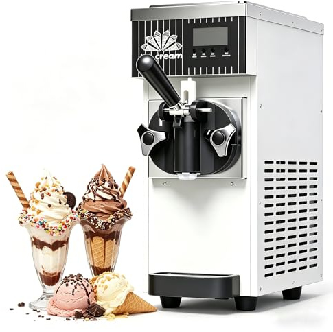 Macchina Per Gelato Soft Ad Alta Resa 450w, Attrezzatura Professionale Compressore Ingresso Singolo, Pannello Led Funzione Pulizia Automatica Produzione 4-5L/H Ideale Bar Caffetterie(White)