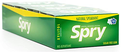 Spry Fresh Natural Xylitol Chewing Gum Dental Defense System - Aspartame-Free, Sugar-Free, Non-GMO, Gluten-Free (Spearmint, 10 Count Blister Cards - Pack of 20)