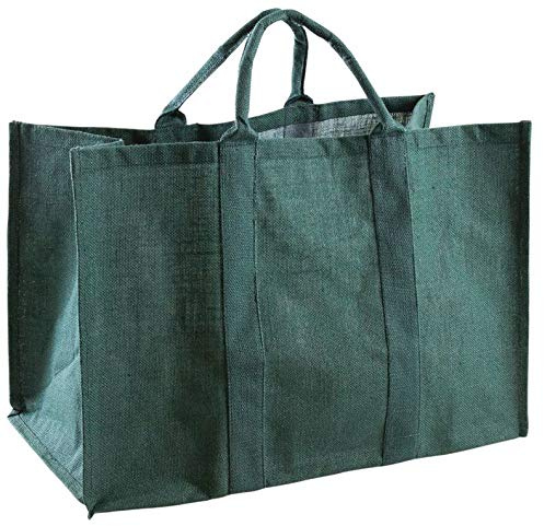 AUBRY GASPARD - Sac à Bûches Jute Vert - Intérieur Lavable - Poignées Renforcées - 60x30x40 cm - Capacité 72 L - Charge Max 50 kg - Multiusage et Anti-Poussière