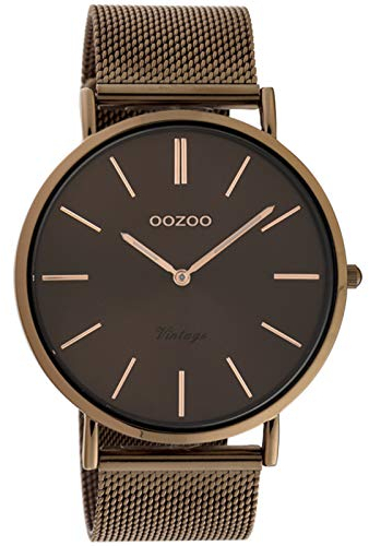 Oozoo Vintage Armbanduhr mit Edelstahl Milanaise Metallband 44 MM Braun/Braun C20016