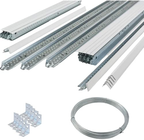 10m2 White Suspended Ceiling Grid System 600 x 600mm 24mm Wide, Complete Grid System (Tiles Not Included)