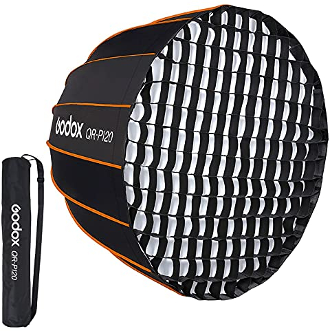 Godox QR-P120 120cm Softbox Bowens Mount Parabolic Softbox Quick Setup mit Grid Folding Quick Set Kompatibel mit Godox SL-60W VL150 UL150 SL150II SZ150R etc.
