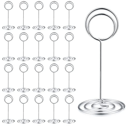 21 Pcs Table Number Holders, 3.34 inch Place Card Holders, Silver Wedding Table Numbers/Memo/Photo/Pictures/Business Card/Memo Holders Stands for Wedding Party Reception Centerpiece Decorations