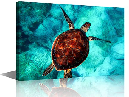 Canvas Wall Art Turtle Bathroom Prints Marine Animal Print Painting Artwork for Bedroom Living Room Home Farmhouse Decor Stretched and Chic Framed Ready to Hang 16x24inch (40x60cm)
