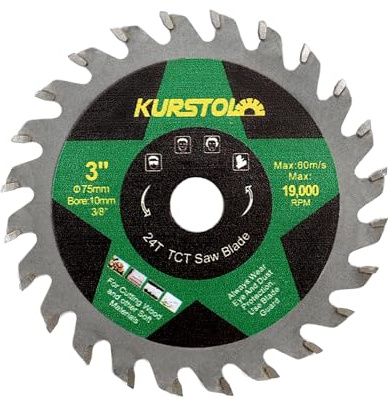 Wood Cutting Circular Saw Blade - KURSTOL TCT Circular Cutting Blade 3(75mm) 24T Cut Off Wheel for Wood Plastic arbor 3/8(10mm)