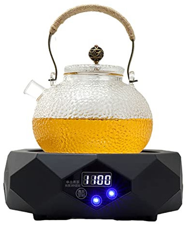 LeGDOr 1100W Riscaldatore Elettrico Stufa Macchina per Il tè Stufa in Ceramica Piastra Calda Elettrica Forno di Riscaldamento Caldaia Ad Acqua Multi-Cooker Fornello per Il tè 220V,Black+Kettle