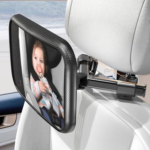 Rukie Baby Car Mirror, Car Mirror Rear View - Easy To Install, Baby Mirror For Car Back Seat Wide Crystal Clear View, Shatterproof 360° Rotation, Car Seat Mirror Rear Facing Hook Clip Design