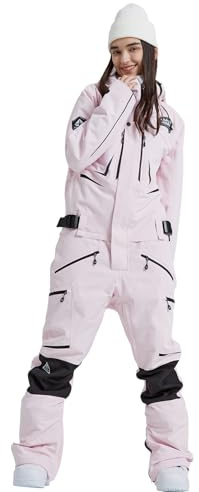 HOUZONIY Skidoverall för kvinnor, snödräkt, skidoverall, skidåkning, skiddräkter, overall, kvinnor, snowboard, skiddräkt, utomhussport, 724-rosa, M