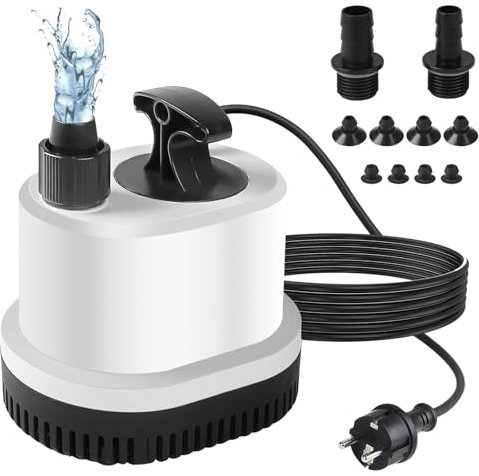 EXLECO Mini Bomba de Agua Sumergible Bomba Aguas Sucias Max.2500L/H 40W 220-240V Bomba de Estanque Ultra Silenciosa Bomaba Acuario Pequeño Bomaba Fuente con 2,3M Cable 3 Boquillas para Jardín Etanques