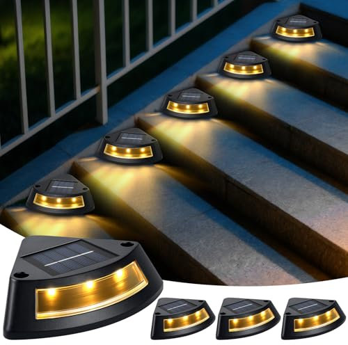 Qoosea Lampe Solaire Exterieur Escalier, Lot de 4 IP65 Étanche Lumiere Solaire Exterieur Jardin, LED Blanc Chaud Escalier Éclairage Lumière pour Jardin Chemin Allée Patios Sol Terrasse Marches Noël