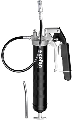 Cofan Bomba de engrase Dual de Pistola y Palanca | Adecuada para Cartucho de 400 g | con Manguera Flexible y Boquilla hidráulica