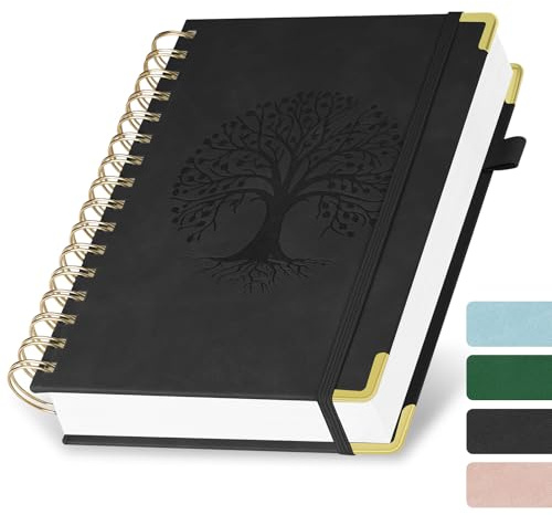 AOOSU Cuadernos de Espiral, Cuaderno A5 de 300 Páginas, bloc de notas con tapa dura Gomas Elásticas 100 g/M² Papel Autado A Líneas para Escribir, Trabajar, Estudiar, Agenda (Negro)
