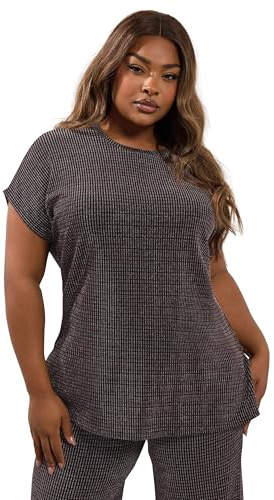 Yours Curve Metallic Grown-On Sleeve T-Shirt - Women's - Plus Size Curve Black