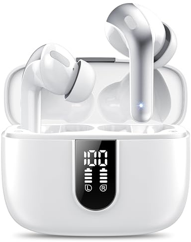 Auriculares Inalámbricos Bluetooth, Auriculares Bluetooth 5.3, 4 Mic con Reducción de Ruido ENC, 50H con Graves, Cascos Inalambricos Bluetooth IP7 Impermeable, Carga Rápida USB-C, Ajuste Cómodo