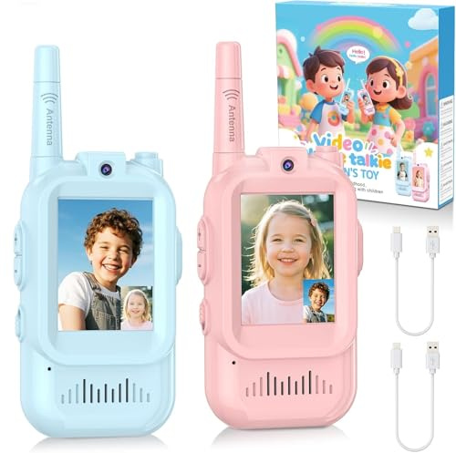 Felly Video Walkie Talkies 2 Piezas, con Videollamada y Cambiador de Voz, Walkie-Talkies Tiempo Real y Portátil, Juguete Recargable de Largo Alcance, Regalos para el Día del Niño de 3-12 Años