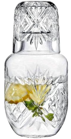 Set De Garrafa De Agua Y Vaso Para Mesita De Noche | Dispensador De Enjuague Bucal Y Jarra Transparente | Jarra Cristalina para Servir Agua,para Uso en la Cocina el Dormitorio la Mesa el Baño Hogar