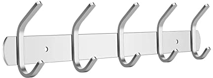Wandgarderobe, gebürstetes Design (5 Haken), Kleiderhaken, Wandgarderobe, aus Edelstahl, SUS 304, für Jacken, Kleidung, Hut, Gürtelschlüssel