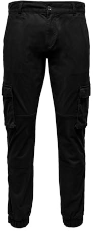 ONLY & SONS Mens Onscam Stage Cargo Cuff Pg 6687 Pants, Black, 32W / 30L UK